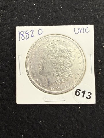 1882 O UNC Morgan Silver Dollar Coin: KEY WORDS: INDIAN ARTIFACT ARTIFACTS ARROWHEAD ARROWHEADS NATIVE AMERICAN MISSISSIPPIAN QUAPAW CADDO POTTERY COINS MORGAN DOLLAR PEACE DOLLAR SILVER COINS. All coins have been Sigma tested for authent