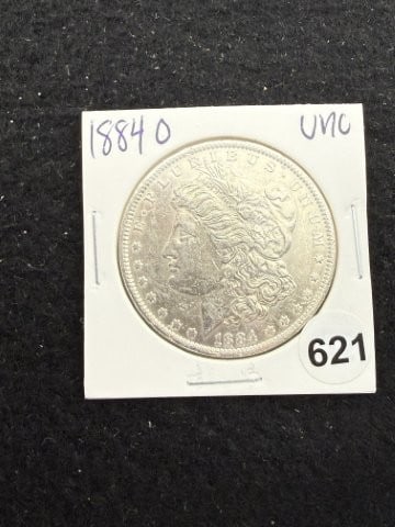 1884 O UNC Morgan Silver Dollar Coin: KEY WORDS: INDIAN ARTIFACT ARTIFACTS ARROWHEAD ARROWHEADS NATIVE AMERICAN MISSISSIPPIAN QUAPAW CADDO POTTERY COINS MORGAN DOLLAR PEACE DOLLAR SILVER COINS. All coins have been Sigma tested for authent