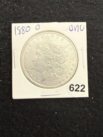 1880 O UNC Morgan Silver Dollar Coin: KEY WORDS: INDIAN ARTIFACT ARTIFACTS ARROWHEAD ARROWHEADS NATIVE AMERICAN MISSISSIPPIAN QUAPAW CADDO POTTERY COINS MORGAN DOLLAR PEACE DOLLAR SILVER COINS. All coins have been Sigma tested for