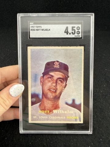 1957 Topps Hoyt Wilhelm Baseball Card: KEY WORDS: INDIAN ARTIFACT ARTIFACTS ARROWHEAD ARROWHEADS NATIVE AMERICAN MISSISSIPPIAN QUAPAW CADDO POTTERY COINS MORGAN DOLLAR PEACE DOLLAR SILVER COINS. All coins have been Sigma tested for authent