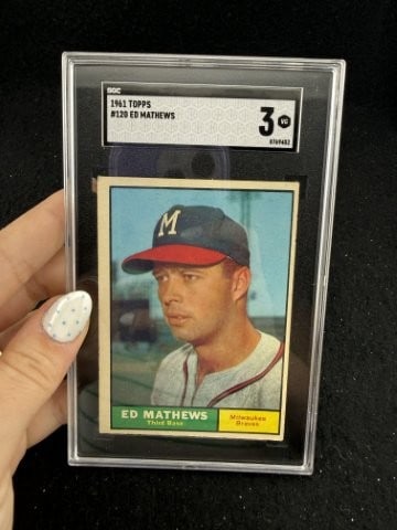 1961 Topps Ed Mathews Baseball Card: KEY WORDS: INDIAN ARTIFACT ARTIFACTS ARROWHEAD ARROWHEADS NATIVE AMERICAN MISSISSIPPIAN QUAPAW CADDO POTTERY COINS MORGAN DOLLAR PEACE DOLLAR SILVER COINS. All coins have been Sigma tested for