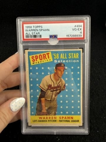 1958 Topps Warren Spahn Baseball Card: KEY WORDS: INDIAN ARTIFACT ARTIFACTS ARROWHEAD ARROWHEADS NATIVE AMERICAN MISSISSIPPIAN QUAPAW CADDO POTTERY COINS MORGAN DOLLAR PEACE DOLLAR SILVER COINS. All coins have been Sigma tested for authent