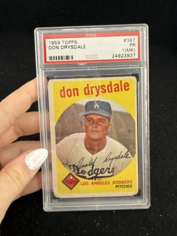 1959 Topps Don Drysdale Baseball Card: KEY WORDS: INDIAN ARTIFACT ARTIFACTS ARROWHEAD ARROWHEADS NATIVE AMERICAN MISSISSIPPIAN QUAPAW CADDO POTTERY COINS MORGAN DOLLAR PEACE DOLLAR SILVER COINS. All coins have been Sigma tested for authent