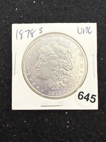 1878 S UNC Morgan Silver Dollar Coin: KEY WORDS: INDIAN ARTIFACT ARTIFACTS ARROWHEAD ARROWHEADS NATIVE AMERICAN MISSISSIPPIAN QUAPAW CADDO POTTERY COINS MORGAN DOLLAR PEACE DOLLAR SILVER COINS. All coins have been Sigma tested for authent