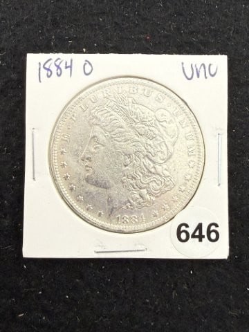 1884 O UNC Morgan Silver Dollar Coin: KEY WORDS: INDIAN ARTIFACT ARTIFACTS ARROWHEAD ARROWHEADS NATIVE AMERICAN MISSISSIPPIAN QUAPAW CADDO POTTERY COINS MORGAN DOLLAR PEACE DOLLAR SILVER COINS. All coins have been Sigma tested for