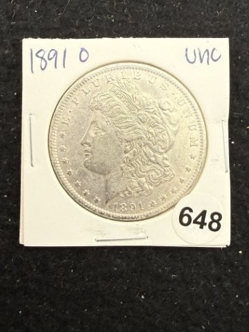 1891 O UNC Morgan Silver Dollar Coin: KEY WORDS: INDIAN ARTIFACT ARTIFACTS ARROWHEAD ARROWHEADS NATIVE AMERICAN MISSISSIPPIAN QUAPAW CADDO POTTERY COINS MORGAN DOLLAR PEACE DOLLAR SILVER COINS. All coins have been Sigma tested for authent