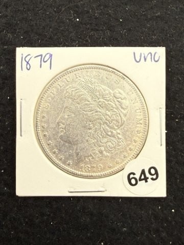 1879 UNC Morgan Silver Dollar Coin: KEY WORDS: INDIAN ARTIFACT ARTIFACTS ARROWHEAD ARROWHEADS NATIVE AMERICAN MISSISSIPPIAN QUAPAW CADDO POTTERY COINS MORGAN DOLLAR PEACE DOLLAR SILVER COINS. All coins have been Sigma tested for authent