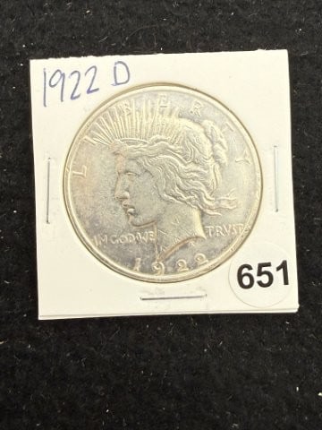 1922 D Peace Silver Dollar Coin: KEY WORDS: INDIAN ARTIFACT ARTIFACTS ARROWHEAD ARROWHEADS NATIVE AMERICAN MISSISSIPPIAN QUAPAW CADDO POTTERY COINS MORGAN DOLLAR PEACE DOLLAR SILVER COINS. All coins have been Sigma tested for authent