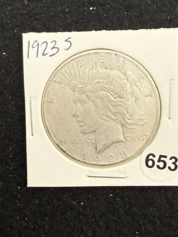 1923 S Peace Silver Dollar Coin: KEY WORDS: INDIAN ARTIFACT ARTIFACTS ARROWHEAD ARROWHEADS NATIVE AMERICAN MISSISSIPPIAN QUAPAW CADDO POTTERY COINS MORGAN DOLLAR PEACE DOLLAR SILVER COINS. All coins have been Sigma tested for authent