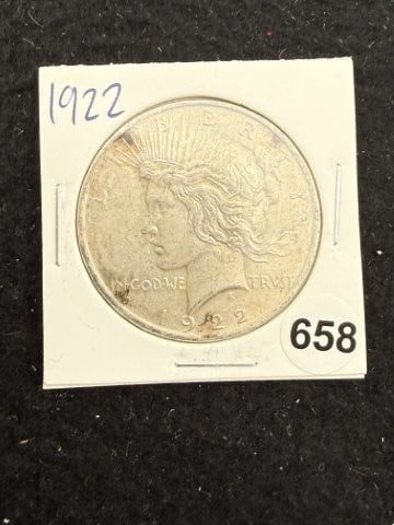1922 Peace Silver Dollar Coin: KEY WORDS: INDIAN ARTIFACT ARTIFACTS ARROWHEAD ARROWHEADS NATIVE AMERICAN MISSISSIPPIAN QUAPAW CADDO POTTERY COINS MORGAN DOLLAR PEACE DOLLAR SILVER COINS. All coins have been Sigma tested for authent