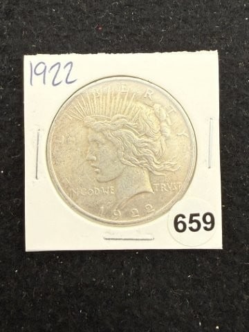 1922 Peace Silver Dollar Coin: KEY WORDS: INDIAN ARTIFACT ARTIFACTS ARROWHEAD ARROWHEADS NATIVE AMERICAN MISSISSIPPIAN QUAPAW CADDO POTTERY COINS MORGAN DOLLAR PEACE DOLLAR SILVER COINS. All coins have been Sigma tested for