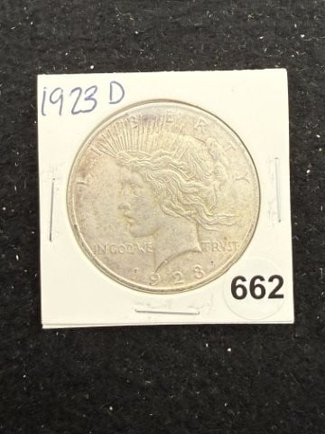 1923 D Peace Silver Dollar Coin: KEY WORDS: INDIAN ARTIFACT ARTIFACTS ARROWHEAD ARROWHEADS NATIVE AMERICAN MISSISSIPPIAN QUAPAW CADDO POTTERY COINS MORGAN DOLLAR PEACE DOLLAR SILVER COINS. All coins have been Sigma tested for
