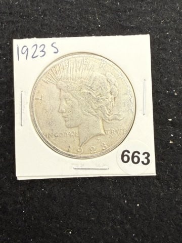 1923 S Peace Silver Dollar Coin: KEY WORDS: INDIAN ARTIFACT ARTIFACTS ARROWHEAD ARROWHEADS NATIVE AMERICAN MISSISSIPPIAN QUAPAW CADDO POTTERY COINS MORGAN DOLLAR PEACE DOLLAR SILVER COINS. All coins have been Sigma tested for