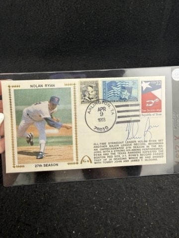 Nolan Ryan Hand Signed Authentic Autograph: KEY WORDS: INDIAN ARTIFACT ARTIFACTS ARROWHEAD ARROWHEADS NATIVE AMERICAN MISSISSIPPIAN QUAPAW CADDO POTTERY COINS MORGAN DOLLAR PEACE DOLLAR SILVER COINS. All coins have been Sigma tested for