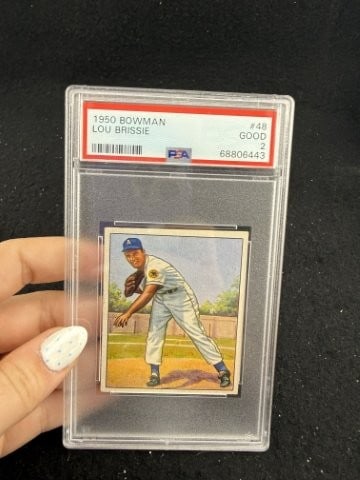 1950 Bowman Lou Brissie Baseball Card: KEY WORDS: INDIAN ARTIFACT ARTIFACTS ARROWHEAD ARROWHEADS NATIVE AMERICAN MISSISSIPPIAN QUAPAW CADDO POTTERY COINS MORGAN DOLLAR PEACE DOLLAR SILVER COINS. All coins have been Sigma tested for