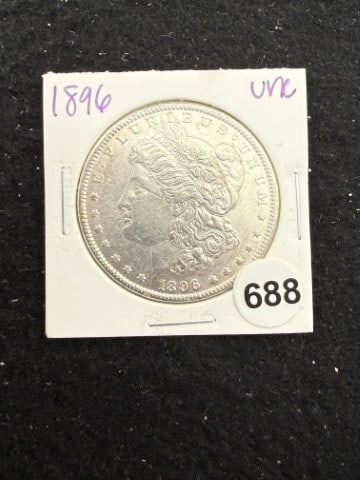 1896 UNC Morgan Silver Dollar Coin: KEY WORDS: INDIAN ARTIFACT ARTIFACTS ARROWHEAD ARROWHEADS NATIVE AMERICAN MISSISSIPPIAN QUAPAW CADDO POTTERY COINS MORGAN DOLLAR PEACE DOLLAR SILVER COINS. All coins have been Sigma tested for