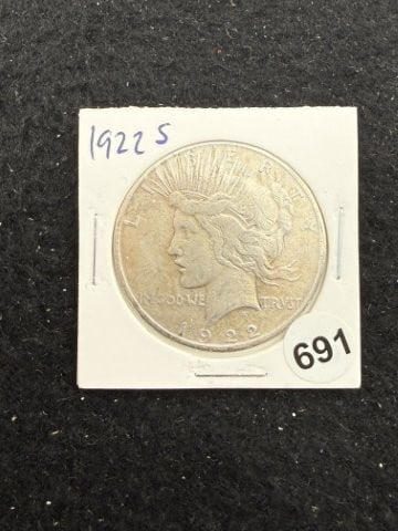 1922 S Peace Silver Dollar Coin: KEY WORDS: INDIAN ARTIFACT ARTIFACTS ARROWHEAD ARROWHEADS NATIVE AMERICAN MISSISSIPPIAN QUAPAW CADDO POTTERY COINS MORGAN DOLLAR PEACE DOLLAR SILVER COINS. All coins have been Sigma tested for authent