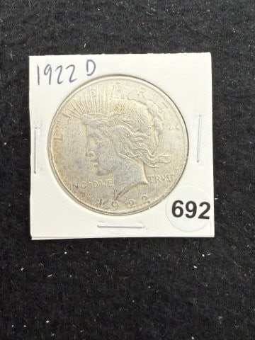 1922 D Peace Silver Dollar Coin: KEY WORDS: INDIAN ARTIFACT ARTIFACTS ARROWHEAD ARROWHEADS NATIVE AMERICAN MISSISSIPPIAN QUAPAW CADDO POTTERY COINS MORGAN DOLLAR PEACE DOLLAR SILVER COINS. All coins have been Sigma tested for authent