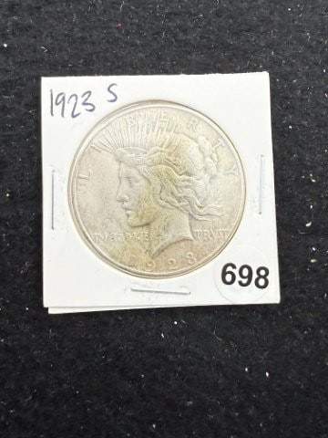 1923 S Peace Silver Dollar Coin: KEY WORDS: INDIAN ARTIFACT ARTIFACTS ARROWHEAD ARROWHEADS NATIVE AMERICAN MISSISSIPPIAN QUAPAW CADDO POTTERY COINS MORGAN DOLLAR PEACE DOLLAR SILVER COINS. All coins have been Sigma tested for