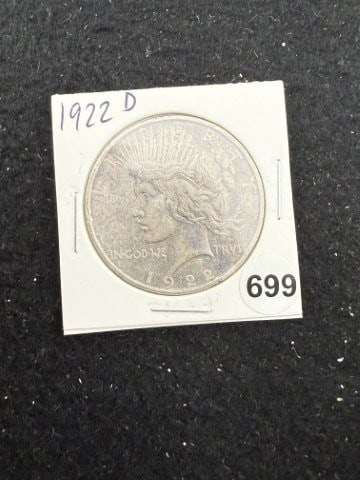 1922 D Peace Silver Dollar Coin: KEY WORDS: INDIAN ARTIFACT ARTIFACTS ARROWHEAD ARROWHEADS NATIVE AMERICAN MISSISSIPPIAN QUAPAW CADDO POTTERY COINS MORGAN DOLLAR PEACE DOLLAR SILVER COINS. All coins have been Sigma tested for