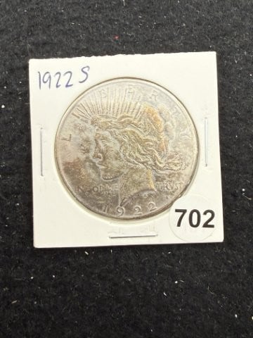 1922 S Peace Silver Dollar Coin: KEY WORDS: INDIAN ARTIFACT ARTIFACTS ARROWHEAD ARROWHEADS NATIVE AMERICAN MISSISSIPPIAN QUAPAW CADDO POTTERY COINS MORGAN DOLLAR PEACE DOLLAR SILVER COINS. All coins have been Sigma tested for authent