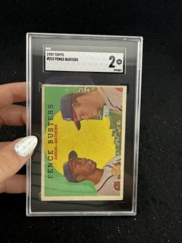 1959 Topps Fence Busters Baseball Card: KEY WORDS: INDIAN ARTIFACT ARTIFACTS ARROWHEAD ARROWHEADS NATIVE AMERICAN MISSISSIPPIAN QUAPAW CADDO POTTERY COINS MORGAN DOLLAR PEACE DOLLAR SILVER COINS. All coins have been Sigma tested for
