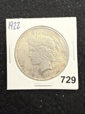 1922 Peace Silver Dollar Coin: KEY WORDS: INDIAN ARTIFACT ARTIFACTS ARROWHEAD ARROWHEADS NATIVE AMERICAN MISSISSIPPIAN QUAPAW CADDO POTTERY COINS MORGAN DOLLAR PEACE DOLLAR SILVER COINS. All coins have been Sigma tested for