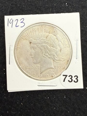 1923 Peace Silver Dollar Coin: KEY WORDS: INDIAN ARTIFACT ARTIFACTS ARROWHEAD ARROWHEADS NATIVE AMERICAN MISSISSIPPIAN QUAPAW CADDO POTTERY COINS MORGAN DOLLAR PEACE DOLLAR SILVER COINS. All coins have been Sigma tested for
