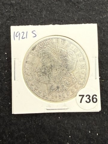 1921 S Morgan Silver Dollar Coin: KEY WORDS: INDIAN ARTIFACT ARTIFACTS ARROWHEAD ARROWHEADS NATIVE AMERICAN MISSISSIPPIAN QUAPAW CADDO POTTERY COINS MORGAN DOLLAR PEACE DOLLAR SILVER COINS. All coins have been Sigma tested for
