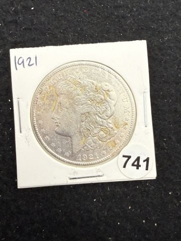 1921 Morgan Silver Dollar Coin: KEY WORDS: INDIAN ARTIFACT ARTIFACTS ARROWHEAD ARROWHEADS NATIVE AMERICAN MISSISSIPPIAN QUAPAW CADDO POTTERY COINS MORGAN DOLLAR PEACE DOLLAR SILVER COINS. All coins have been Sigma tested for