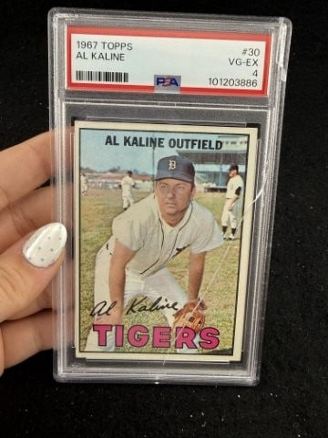 1967 Topps Al Kaline Baseball Card: KEY WORDS: INDIAN ARTIFACT ARTIFACTS ARROWHEAD ARROWHEADS NATIVE AMERICAN MISSISSIPPIAN QUAPAW CADDO POTTERY COINS MORGAN DOLLAR PEACE DOLLAR SILVER COINS. All coins have been Sigma tested for