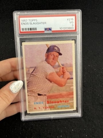 1957 Topps Enos Slaughter Baseball Card: KEY WORDS: INDIAN ARTIFACT ARTIFACTS ARROWHEAD ARROWHEADS NATIVE AMERICAN MISSISSIPPIAN QUAPAW CADDO POTTERY COINS MORGAN DOLLAR PEACE DOLLAR SILVER COINS. All coins have been Sigma tested for authent