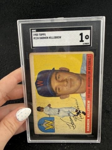 1955 Topps Harmon Killebrew Baseball Card: KEY WORDS: INDIAN ARTIFACT ARTIFACTS ARROWHEAD ARROWHEADS NATIVE AMERICAN MISSISSIPPIAN QUAPAW CADDO POTTERY COINS MORGAN DOLLAR PEACE DOLLAR SILVER COINS. All coins have been Sigma tested for