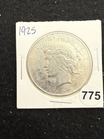 1925 Peace Silver Dollar Coin: KEY WORDS: INDIAN ARTIFACT ARTIFACTS ARROWHEAD ARROWHEADS NATIVE AMERICAN MISSISSIPPIAN QUAPAW CADDO POTTERY COINS MORGAN DOLLAR PEACE DOLLAR SILVER COINS. All coins have been Sigma tested for