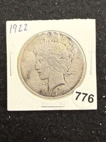 1922 Peace Silver Dollar Coin: KEY WORDS: INDIAN ARTIFACT ARTIFACTS ARROWHEAD ARROWHEADS NATIVE AMERICAN MISSISSIPPIAN QUAPAW CADDO POTTERY COINS MORGAN DOLLAR PEACE DOLLAR SILVER COINS. All coins have been Sigma tested for