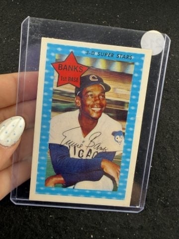 1970 XOGRAPH Ernie Banks Baseball Card: KEY WORDS: INDIAN ARTIFACT ARTIFACTS ARROWHEAD ARROWHEADS NATIVE AMERICAN MISSISSIPPIAN QUAPAW CADDO POTTERY COINS MORGAN DOLLAR PEACE DOLLAR SILVER COINS. All coins have been Sigma tested for