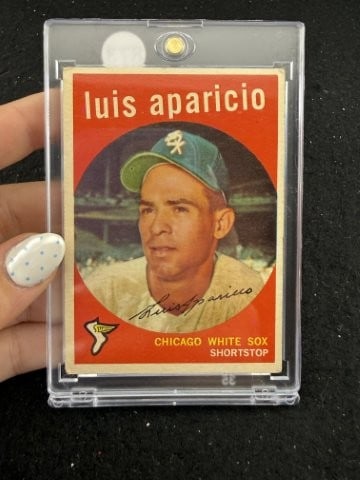 1959 Topps Luis Aparicio Baseball Card: KEY WORDS: INDIAN ARTIFACT ARTIFACTS ARROWHEAD ARROWHEADS NATIVE AMERICAN MISSISSIPPIAN QUAPAW CADDO POTTERY COINS MORGAN DOLLAR PEACE DOLLAR SILVER COINS. All coins have been Sigma tested for