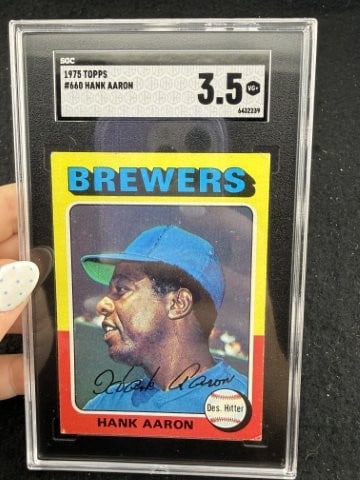 1975 Topps Hank Aaron Baseball Card: KEY WORDS: INDIAN ARTIFACT ARTIFACTS ARROWHEAD ARROWHEADS NATIVE AMERICAN MISSISSIPPIAN QUAPAW CADDO POTTERY COINS MORGAN DOLLAR PEACE DOLLAR SILVER COINS. All coins have been Sigma tested for