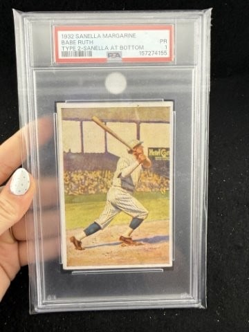 1932 Sanella Margarine Babe Ruth Type 2 Sanella at bottom: KEY WORDS: INDIAN ARTIFACT ARTIFACTS ARROWHEAD ARROWHEADS NATIVE AMERICAN MISSISSIPPIAN QUAPAW CADDO POTTERY COINS MORGAN DOLLAR PEACE DOLLAR SILVER COINS. All coins have been Sigma tested for