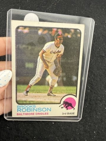 1973 Topps Brooks Robinson Baseball Card: KEY WORDS: INDIAN ARTIFACT ARTIFACTS ARROWHEAD ARROWHEADS NATIVE AMERICAN MISSISSIPPIAN QUAPAW CADDO POTTERY COINS MORGAN DOLLAR PEACE DOLLAR SILVER COINS. All coins have been Sigma tested for