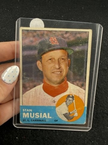 1963 Topps Stan Musial Baseball Card: KEY WORDS: INDIAN ARTIFACT ARTIFACTS ARROWHEAD ARROWHEADS NATIVE AMERICAN MISSISSIPPIAN QUAPAW CADDO POTTERY COINS MORGAN DOLLAR PEACE DOLLAR SILVER COINS. All coins have been Sigma tested for