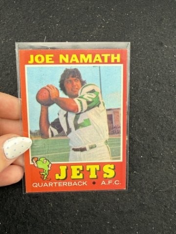 1971 Topps Joe Namath Baseball Card: KEY WORDS: INDIAN ARTIFACT ARTIFACTS ARROWHEAD ARROWHEADS NATIVE AMERICAN MISSISSIPPIAN QUAPAW CADDO POTTERY COINS MORGAN DOLLAR PEACE DOLLAR SILVER COINS. All coins have been Sigma tested for authent
