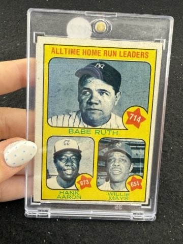 Babe Ruth, Hank Aaron, Willie Mays Baseball Card: KEY WORDS: INDIAN ARTIFACT ARTIFACTS ARROWHEAD ARROWHEADS NATIVE AMERICAN MISSISSIPPIAN QUAPAW CADDO POTTERY COINS MORGAN DOLLAR PEACE DOLLAR SILVER COINS. All coins have been Sigma tested for