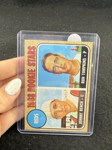1968 Rookie Stars Johnny Bench & Ron Tompkins Baseball Card: KEY WORDS: INDIAN ARTIFACT ARTIFACTS ARROWHEAD ARROWHEADS NATIVE AMERICAN MISSISSIPPIAN QUAPAW CADDO POTTERY COINS MORGAN DOLLAR PEACE DOLLAR SILVER COINS. All coins have been Sigma tested for