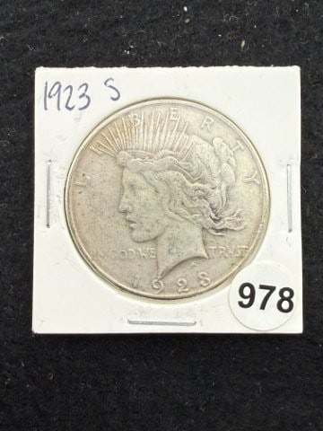 1923 S Peace Silver Dollar Coin: KEY WORDS: INDIAN ARTIFACT ARTIFACTS ARROWHEAD ARROWHEADS NATIVE AMERICAN MISSISSIPPIAN QUAPAW CADDO POTTERY COINS MORGAN DOLLAR PEACE DOLLAR SILVER COINS. All coins have been Sigma tested for