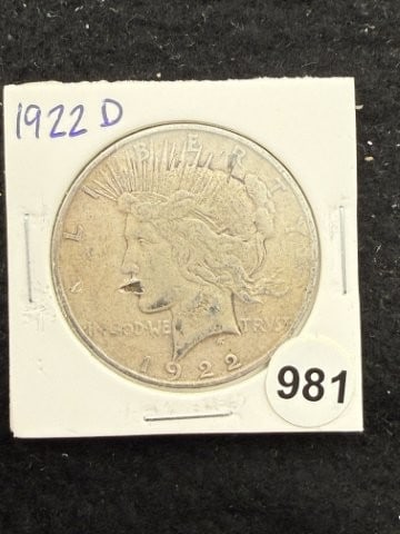 1922 D Peace Silver Dollar Coin: KEY WORDS: INDIAN ARTIFACT ARTIFACTS ARROWHEAD ARROWHEADS NATIVE AMERICAN MISSISSIPPIAN QUAPAW CADDO POTTERY COINS MORGAN DOLLAR PEACE DOLLAR SILVER COINS. All coins have been Sigma tested for