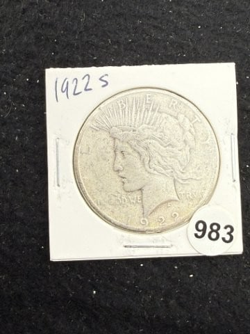 1922 S Peace Silver Dollar Coin: KEY WORDS: INDIAN ARTIFACT ARTIFACTS ARROWHEAD ARROWHEADS NATIVE AMERICAN MISSISSIPPIAN QUAPAW CADDO POTTERY COINS MORGAN DOLLAR PEACE DOLLAR SILVER COINS. All coins have been Sigma tested for