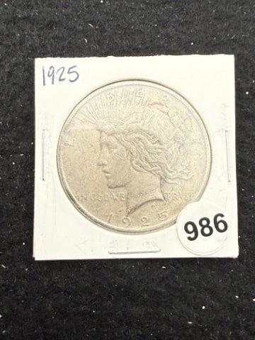 1925 Peace Silver Dollar Coin: KEY WORDS: INDIAN ARTIFACT ARTIFACTS ARROWHEAD ARROWHEADS NATIVE AMERICAN MISSISSIPPIAN QUAPAW CADDO POTTERY COINS MORGAN DOLLAR PEACE DOLLAR SILVER COINS. All coins have been Sigma tested for
