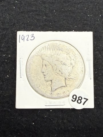 1923 Peace Silver Dollar Coin: KEY WORDS: INDIAN ARTIFACT ARTIFACTS ARROWHEAD ARROWHEADS NATIVE AMERICAN MISSISSIPPIAN QUAPAW CADDO POTTERY COINS MORGAN DOLLAR PEACE DOLLAR SILVER COINS. All coins have been Sigma tested for