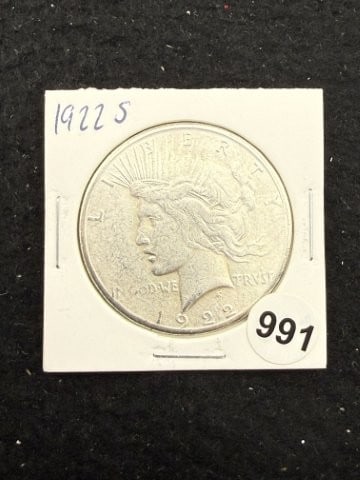 1922 S Peace Silver Dollar Coin: KEY WORDS: INDIAN ARTIFACT ARTIFACTS ARROWHEAD ARROWHEADS NATIVE AMERICAN MISSISSIPPIAN QUAPAW CADDO POTTERY COINS MORGAN DOLLAR PEACE DOLLAR SILVER COINS. All coins have been Sigma tested for